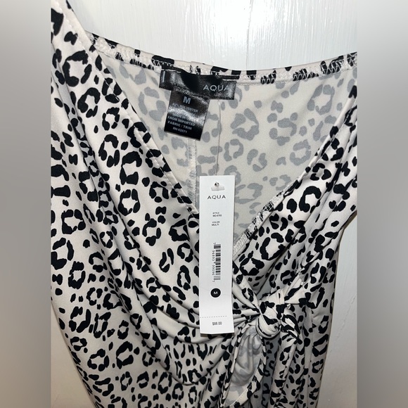 NWT AQUA Black & White Cheetah Wrap Tie Dress - Picture 4 of 4
